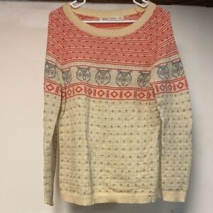 Woolrich Beige and Red Owl Pattern Sweater